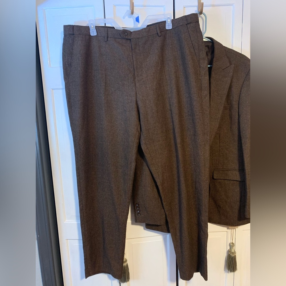 Brown Herringbone Men’s Two Piece Suit 5XL - Picture 6 of 11